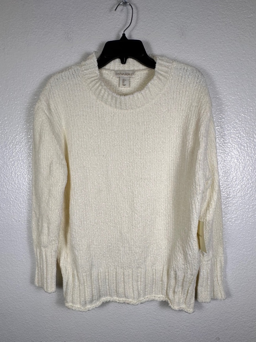 Cynthia Rowley Cream Textured Crew Neck Sweater. Sz L.